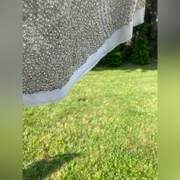 Rare Raw Edge Detail LS T Hand Sewn Antiq Slvr Tiny Sequin so SOFT w/stretch SzM - Picture 4 of 17